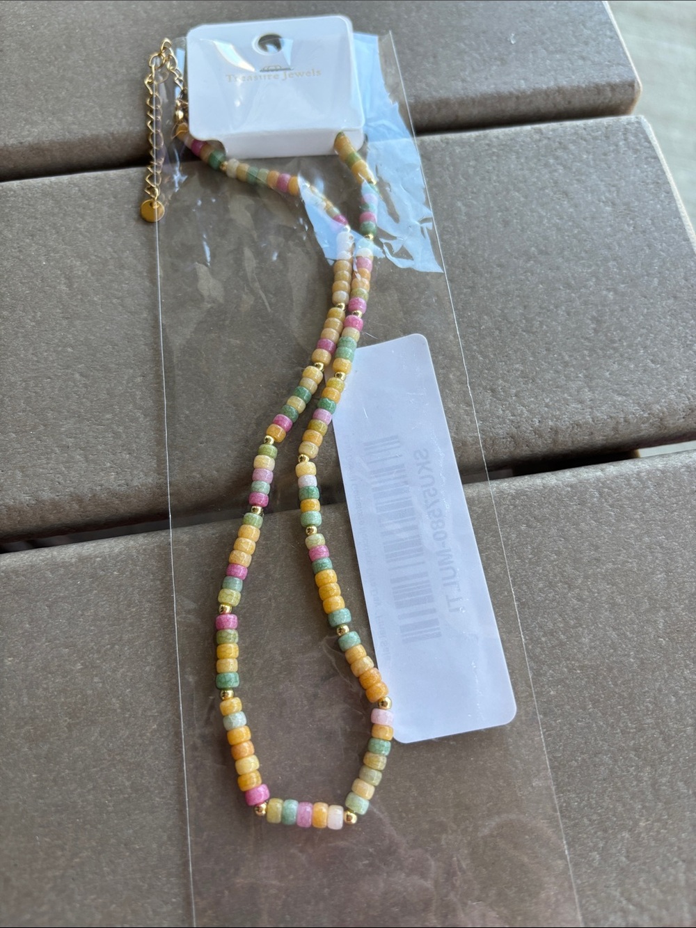 Treasure Jewels Multicolor Beaded Necklace - Yellow, Pink & Green.